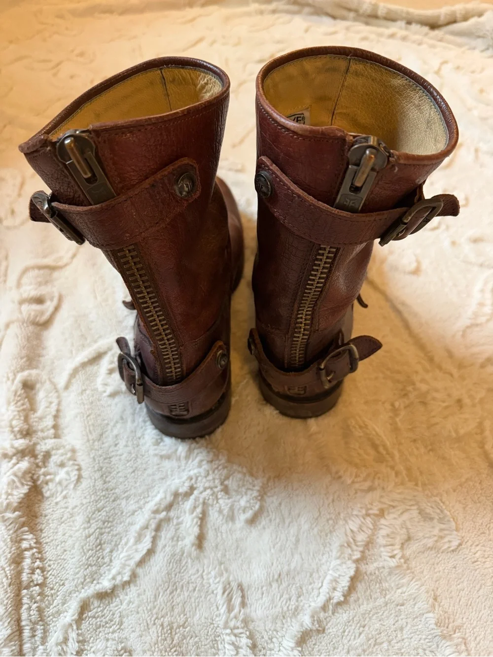 Frye Brown Leather Women's Mid-Calf Engineer Boots